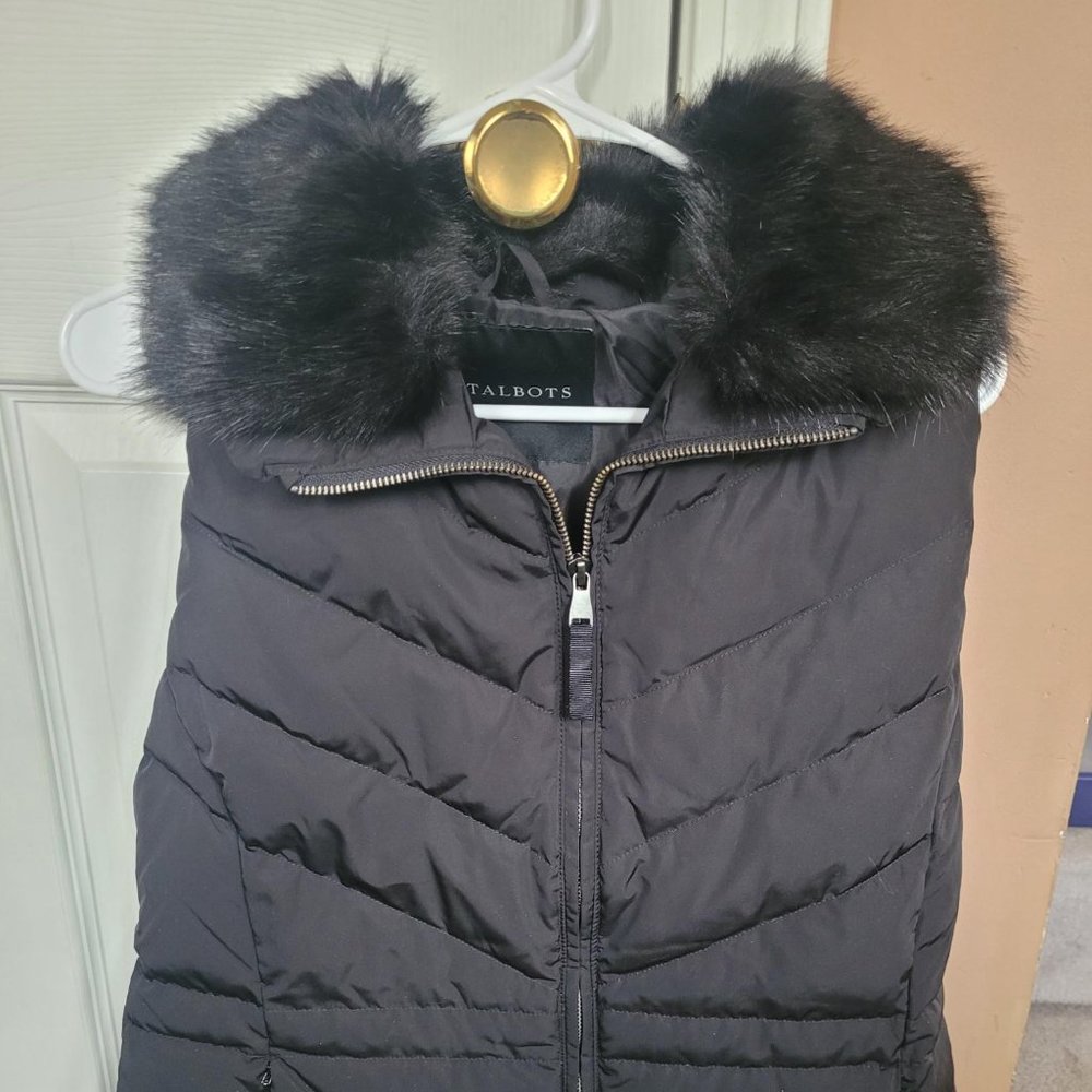 Talbots Black Removable Faux Fur  Puffer Vest